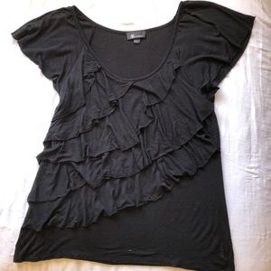 Soft black jersey scoop neck with ruffles sz L